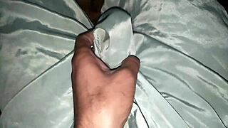 Gay husband masturbates with silk handjob