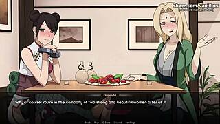 naruto kunoichi trainer tsunade and tenten give handjob and foot job in public restaurant