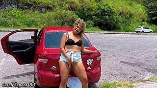 Latina Blonde Touches Herself Publicly During Road Trip