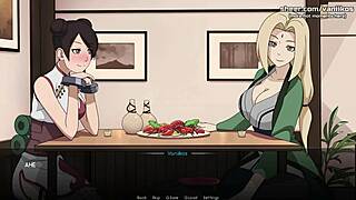 naruto kunoichi trainer tsunade and tenten give handjob and foot job in public restaurant