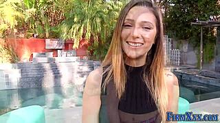 Pretty teen 18+ gets facial after anal and blowjob.