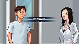 Milf teacher shows big tits in game