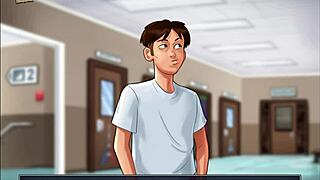 Milf teacher shows big tits in game