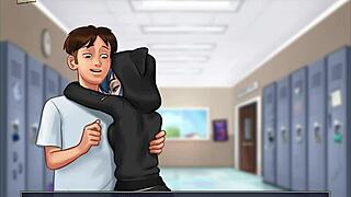 Milf teacher shows big tits in game