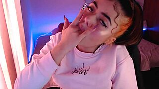 Egirl spits and drools all over cock in ahegao blowjob