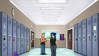 Milf teacher shows big tits in game