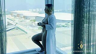 I woke up horny in Rio de Janeiro, showed off naked at the window until my husband fucked me hard.