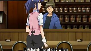 Groping waitress’s big ass leads to sneaky blowjob behind bar in hentai