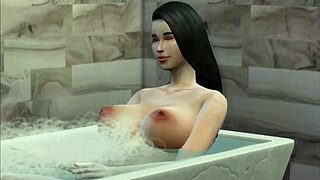 Hermanastro spies on pregnant hermanastra in shower. Horny stepsiblings get it on in steamy water.