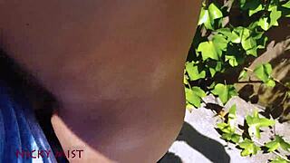 Cumming in stepsister's panties in garden.