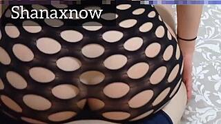 Teen in fishnet blowjob fuck orgasm facial shanaxnow