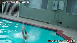 Blackwidow Enjoys Pool Time With Blonde