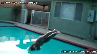 Blackwidow Enjoys Pool Time With Blonde