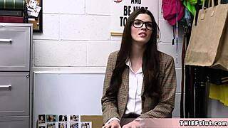 geeky chick caught shoplifting, cop introduces her to big fat cock?