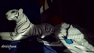 ladyboy opens pussy with veiled stockings