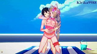 Maho, Karin, and Yuuki have intense sex in Princess Connect Re Dive