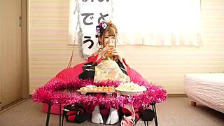 Yankee girl gives blowjob in cosplay costume at coming-of-age ceremony