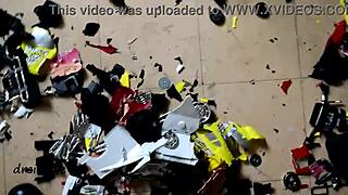 crushing big cars with boots in destruction racing