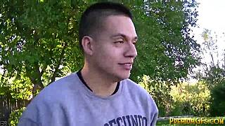 Tiny trisha handles 5 big dicks in this wild blowbang, getting oral and cum.