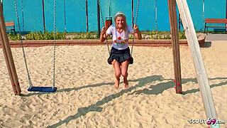 Затащили на детскую площадку и жестко трахнули - POV секс с немецкой молодой 18+