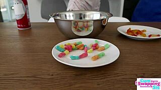 Playful Molly Little 18+ teases stepbro into a wild cum-swapping threesome.