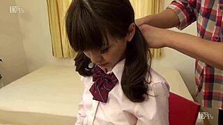 Japanese Schoolgirl Kanon Sugiura in Uniform Gets Shaved Creampie Action in Classroom Scene