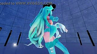 blue k nights cat fate cosplay in 3d vr180 with adult miku girls