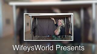 look at this mature blonde wife milking monster cock for cum swallow