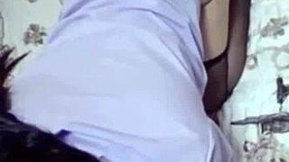 New girlfriend in black stockings looks tempting