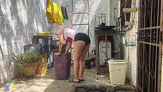 i couldn’t resist her ass in shorts cleaning outside