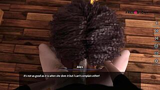 Latisha gives Alex a blowjob while studying in 3D game