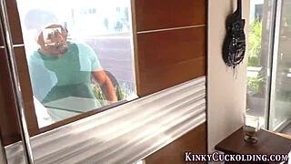 Cuckold domina in heels gets interracial creampie after blowjob