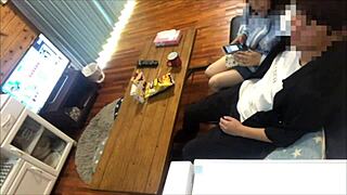 Perverted asian girlfriend eagerly sucks boyfriend's cock upon return