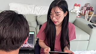 elle lee, medical student, returns the favor to her tutor.