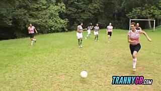 Soccer Trainer's Tight Asshole Teased By Horny Trannies