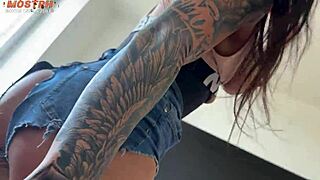 Powerful anal creampie rips through Latina's tight denim shorts