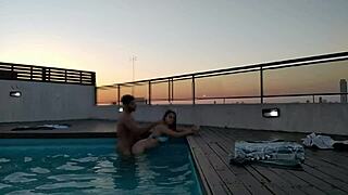 Accountant cums hard in pool at sunset! 🌅