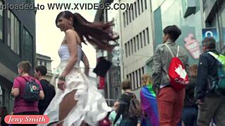 jeny smith walks naked in public with see-through dress exposing her pussy