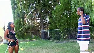 Ebony babe in sexy lingerie drives guy wild with BBC drilling