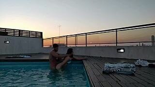 Accountant cums hard in pool at sunset! 🌅