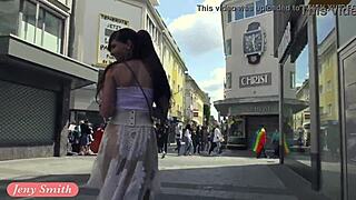 jeny smith walks naked in public with see-through dress exposing her pussy
