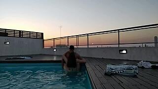 Accountant cums hard in pool at sunset! 🌅