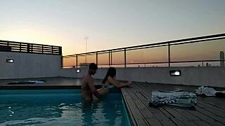 Accountant cums hard in pool at sunset! 🌅
