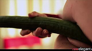 euro babe cums hard using cucumber for solo play. glamorous toy action in classy style.