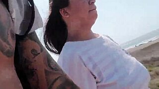 horny latina cums quickly on beach