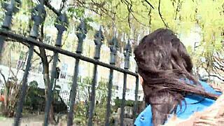 Hey, why's this beautiful slut pissing and teasing in public London?