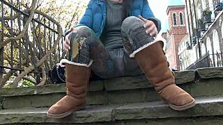 Hey, why's this beautiful slut pissing and teasing in public London?