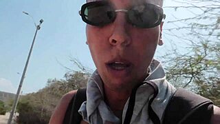 horny latina cums quickly on beach