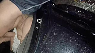 Wife bent over window getting facial from strangers in compilation.