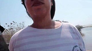 horny latina cums quickly on beach